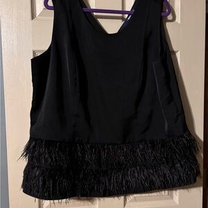 Denim 24/7 Black Tank Top with Feather Trim